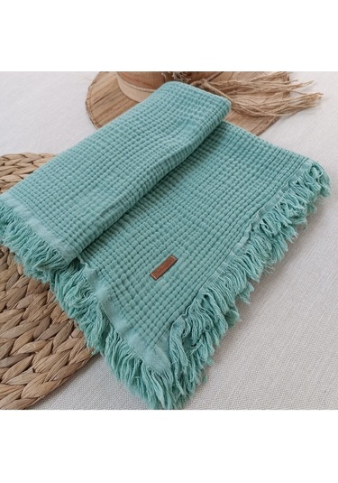%100 Pamuklu 4 Kat Müslin Bebek Battaniyesi 90x120 Cm - Kiremit Mevsimlik Bebek Örtüsü - Oscar Mint