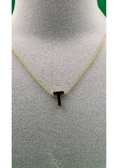14k Altın Renginde T Harf Minimal Model Çelik Kadın Kolye Altın