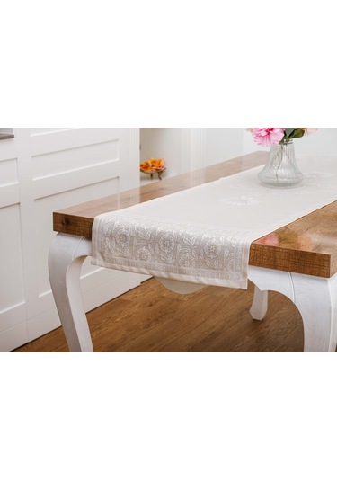 Finezza İris Jakar Polyester Kumaş Bej Runner 45x150 cm - 1410