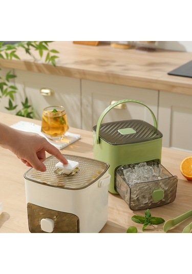 Taşınabilir İtmeli Buz Tepsisi Buz Küpü Kalıbı Çekmeceli Çok Katmanlı Ev Tipi Buz Kutusu Çok Amaçlı Buz Makinesi Yeşil