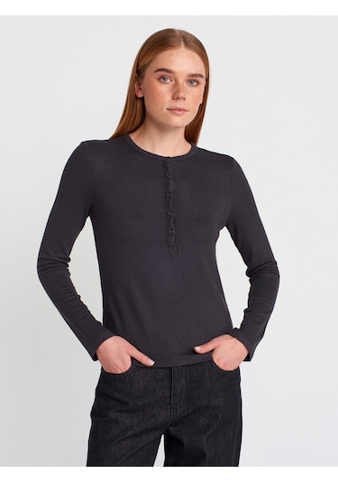 Dilvin 31544 Düğmeli Uzun Kollu Top Antrasit