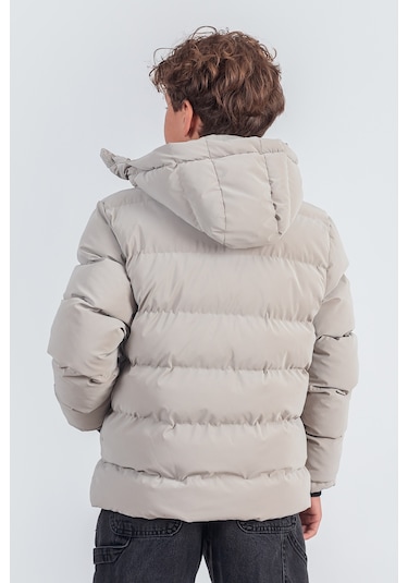 Nova Kumaş Kapüşonlu Erkek Çocuk Kışlık Mont Km2509 Bej