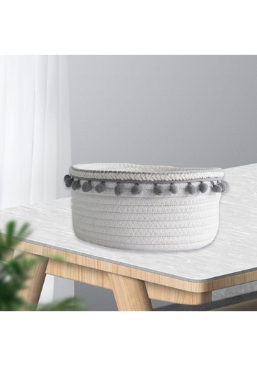 Suntek Güzel Yumuşak Depolama Sepeti Dokuma Pamuk İpliği Yün Gri Peluş Top Gri