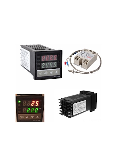 Dijital Lcd Pıd Rex-c100 Sıcaklık Kontrol Cihazı Seti + K Termokupl + Maks. 40a Ssr