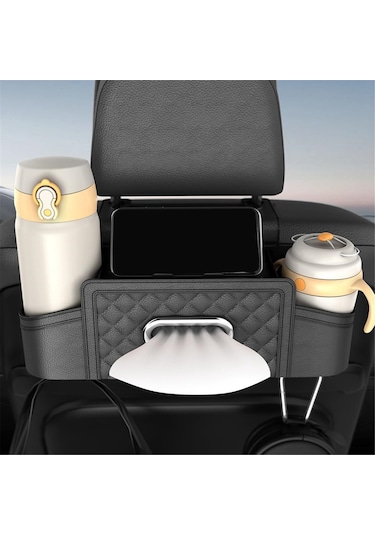 Vkemall Oto Koltuk Arkası Organizer: İki İçecek Tutucu, Telefon Tutucu Ve Dokuma Kutusu İle Araç İçini Düzenli Tutun - Siyah