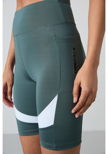 Tommy Life Orman Yeşili Polyester Esnek Standart Fit Performans Kadın Biker Tayt - 91012 Yeşil