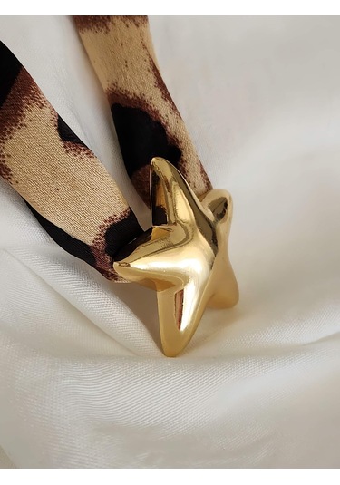 Leopar Desen Bombeli Yıldız Model Kumaş Detaylı Kolye 46cm Kahverengi - Siyah