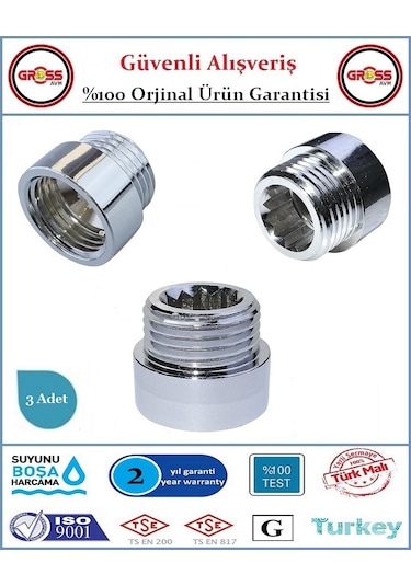 1/2'' Musluk Uzatması - 1cm - Paslanmaz Çelik - 3 Adet