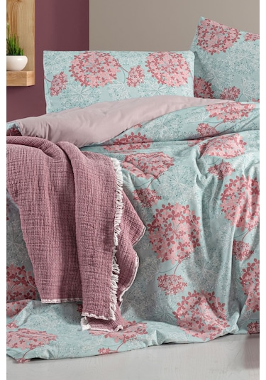 Lastikli Çarşaflı Tek Kişilik Nevresim Elegant Mint Mint Mor