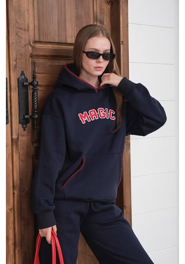 Fonna Fashion Esf-2912 Bayan Eşofman Takım Kapşonlu Lacivert