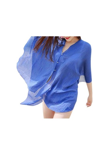 Mavi Şık Bikini Örtüsü V Yaka Tüm Uyumlu Sıcak Günler İçin Havalı Günlük Parlak Renkli Güneş Koruyucu Elbise Mavi Mavi Şık Bikini Örtüsü V Yaka Tüm Uyumlu Sıcak Günler İçin Havalı Günlük Parlak Renkli Güneş Koruyucu Elbise Mavi