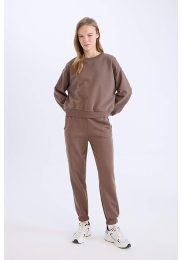 Defacto Regular Fit 2li Takım Kalın Bisiklet Yaka Sweatshirt Esnek Belli Jogger Eşofman Altı D8022axnsbn66 Kahve