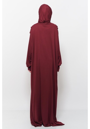 Pratik Tek Parça Pamuklu Yarasa Kollu Tak Çıkar Başörtülü Tesettür Namaz Elbisesi Koyu Bordo Çok Renkli