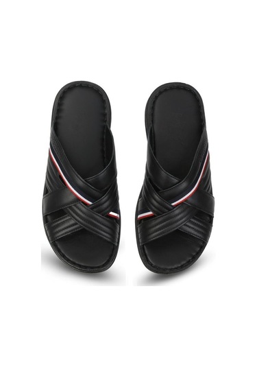 Delmar Hakiki Gerçek Deri Siyah Anatomik Taban Erkek Terlik 001