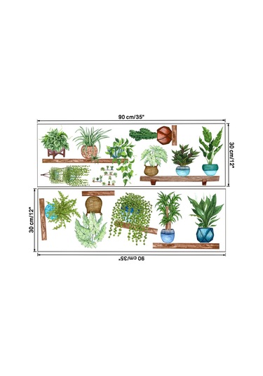 Raflı Saksılı Çiçek Tasarımlı Yapışkanlı Sticker 5060 Çok Renkli