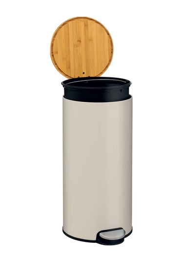 Modern-metal Pedallı/bambu Kapak 30 Lt.çöp Kutusu-bej Bej