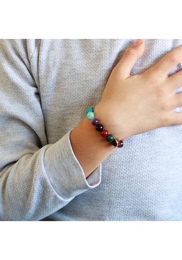 Tesbihane Küre Kesim Multicolor Doğaltaş Kombinli Çocuk Başarı Bilekliği Çok Renkli