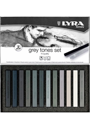 Lyra Soft Pastel Gri Tonlar - High Quality 12 Li Toz Pastel Renksiz