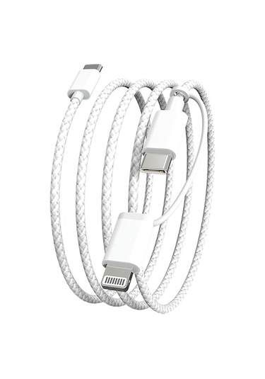 Micflip A22 2in1 Pd Type-c To Type-c + Lightning Mfı Sertifikalı Data Ve Şarj Kablosu 240w 1m Beyaz