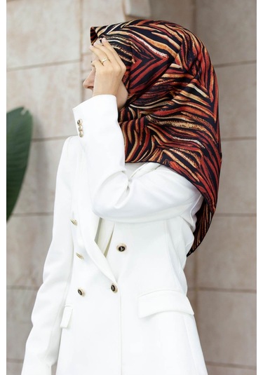Vissona Siyah-bordo Dalga Desenli Tivil İpek Eşarp 51755-01-17