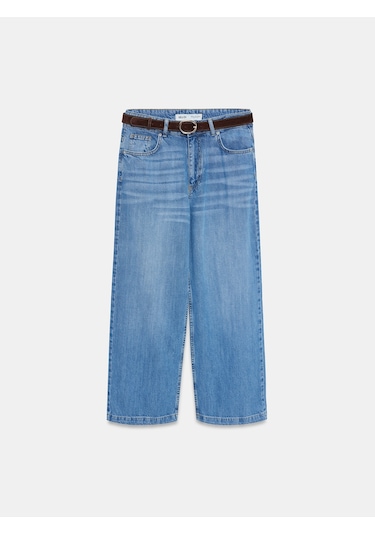 Dilvin 72298 Kemerli Geniş Paça Jean-mavi Mavi