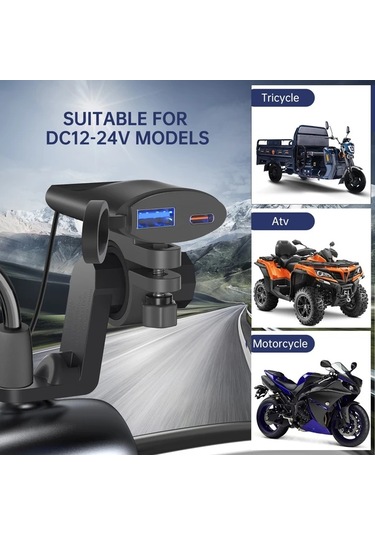 Boatshop1 Tip C Usb Ultra İnce Araç Motosiklet Telefon Şarj Cihazı Hızlı Şarj Pd Usb Dikiz Aynası Uzatma Askısı