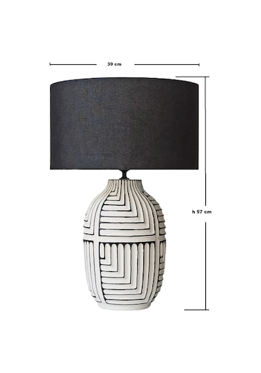 Aztek, Seramik Abajur, H57 X Çap Ø39cm, Beyaz - Siyah