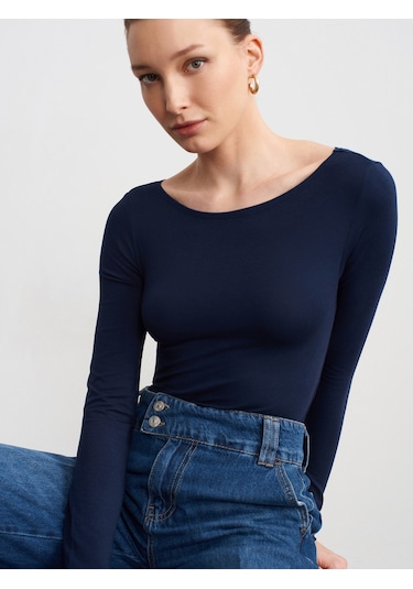 Dilvin 32549 Kayık Yaka Bodysuit-k.lacivert K.lacivert