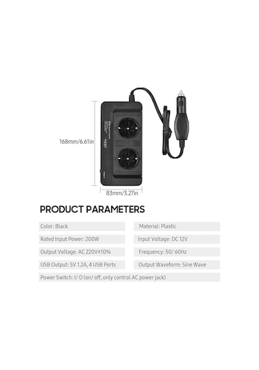 Besthome1 200w Araba Adaptörü 12v-220v Çift Ac Usb Şarj Cihazı Güvenli, Portatif