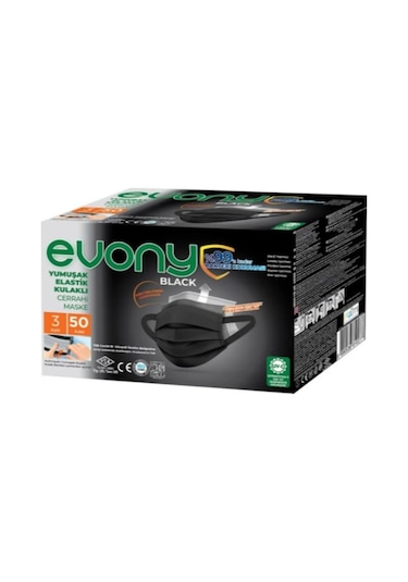 Evony Maske 3 Katlı 50 Li Siyah