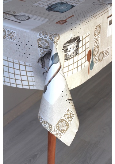 Elyaf Silinebilir Pvc Muşamba Masa Örtüsü 1222-2 Tencerekaşık Kahverengi