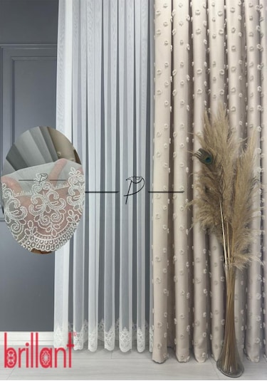 Tül Perde Brillant Marka Dharma Desen Ttm Zemin Kumaş Ultra Dökümlü Ekru