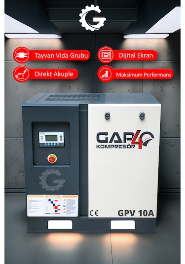 Gap Kompresör Vidalı Hava Kompresörü 10 HP Tek Makine GPV10a