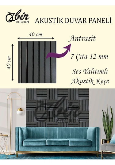 Özbir Kıtchen Antrasit Akustik Duvar Paneli 40x40 Ahşap Duvar Pan