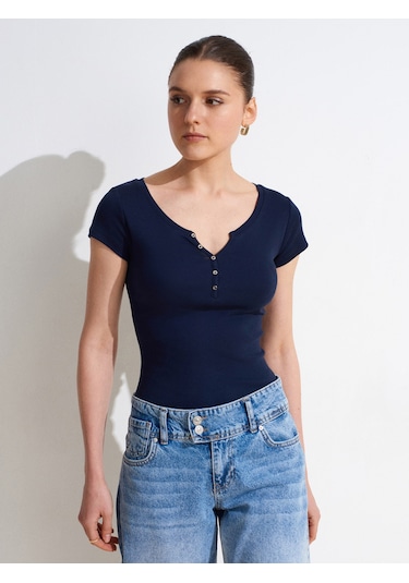 Dilvin 32688 %100 Pamuk Basic T-shirt-k.lacivert