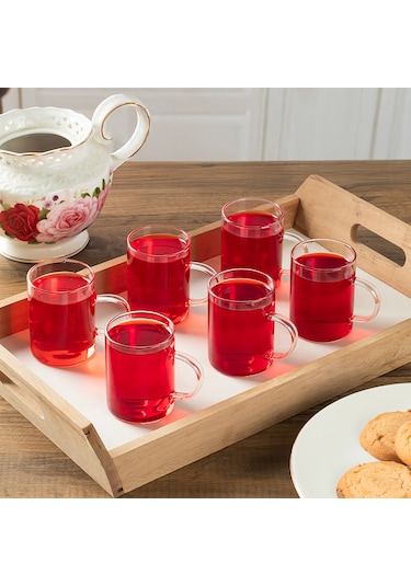 Porsima 6080 6'lı Borosilikat Cam Kulplu Çay Bardağı Kupa 200 Ml