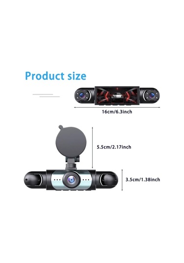 Xuweiwei 3 Kameralı 360 Araç Kamerası Ön 1080p Sol Sağ Arka 480p Hd 3.16 Ips Ekran 170 Geniş Açı Gece Görüşü Park Modu
