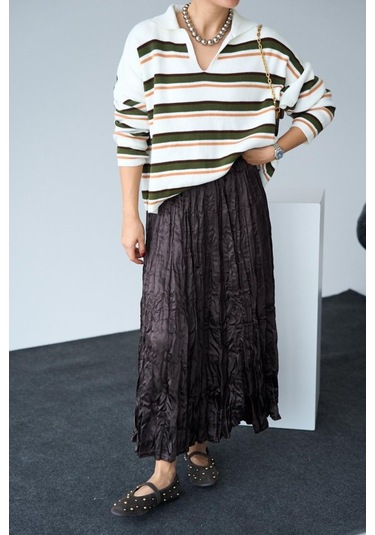 Saten Uzun Etek - Kahve Kahve