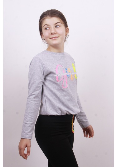 Toontoy Kız Çocuk Girl Baskılı Sweatshirt Gri Melanj