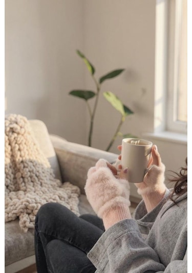 Hitit Socks Kadın 1 Çift Kışlık Parmaksız Termal Esnek Polarlı Peluş Eldiven Pembe Pembe