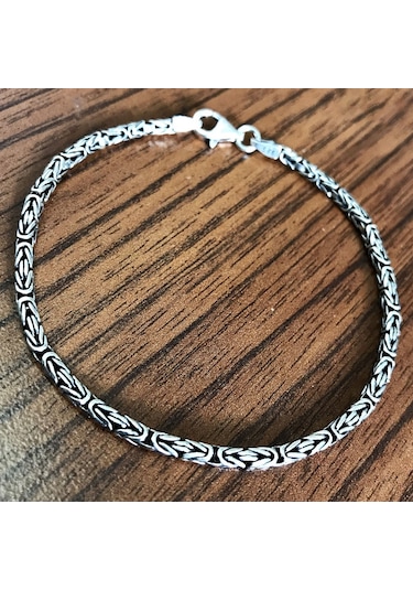 Takı Dükkanı 925 Ayar Gümüş Erkek Bileklik Yuvarlak Kral Model 2,8mm Genişlik 20cm Uzunluk msb03