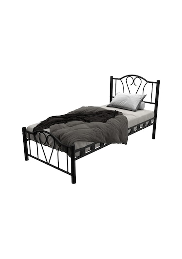 Argimo Orkide Tek Kişilik Ferforje Siyah Metal Karyola 90x190