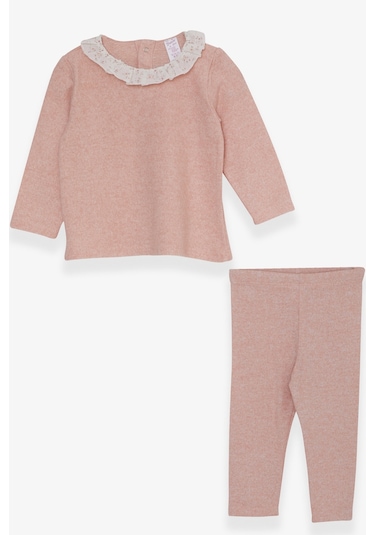 Breeze Kız Bebek Taytlı Takım Yakası Fırfırlı Triko 0-1 Ay-2 Yaş Somon Melanj Somon