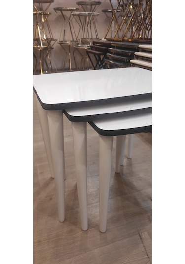 3 Lü Mdf Lam Zigon Sehpa Takımı , Ahşap Zigon Sehpa Beyaz - Antrasit