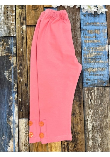 Kız Çocuk Tayt/ Somon Kapri Tayt/ Düğme Detaylı /kapri Somon