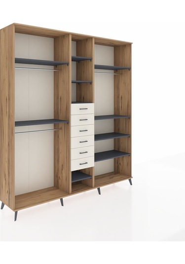 Hyperion Dolap 10 Raflı 6 Çekmeceli 3 Askılı 220x44x243 Çam-antrasit/aytaşı Antrasıt/aytası