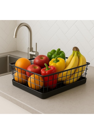 Okyanus Home Dikdörtgen Siyah Metal Organizer Sepet Maxi 18x33 Cm Siyah