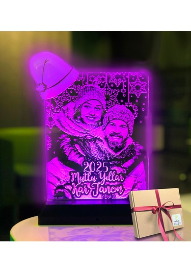 Yılbaşı Hediyesi Kişiye Özel Resimli Noel Baba Şapkalı 3d Led Gec
