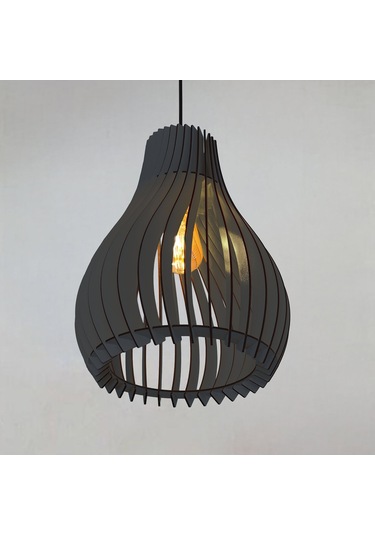 Vialux Modern Ahşap Bohem Rustik Avize Tekli Sarkıt Lamba Antrasi Antrasit