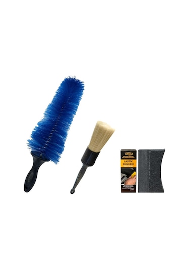 Detay Temizlik Fırçası + Jant Temizleme Fırçası + Lastik Süngeri